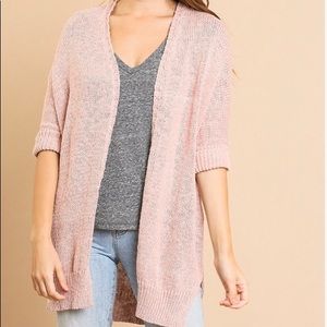 BOUTIQUE ITEM- 💥 LAST ONE💥 PINK SWEATER LONG CARDIGAN, ROLLED SLEEVE